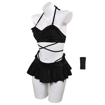 Final Fantasy Tifa Lockhart Women Black Swimsuit Set Cosplay Costume Outfits Halloween Carnival Suit